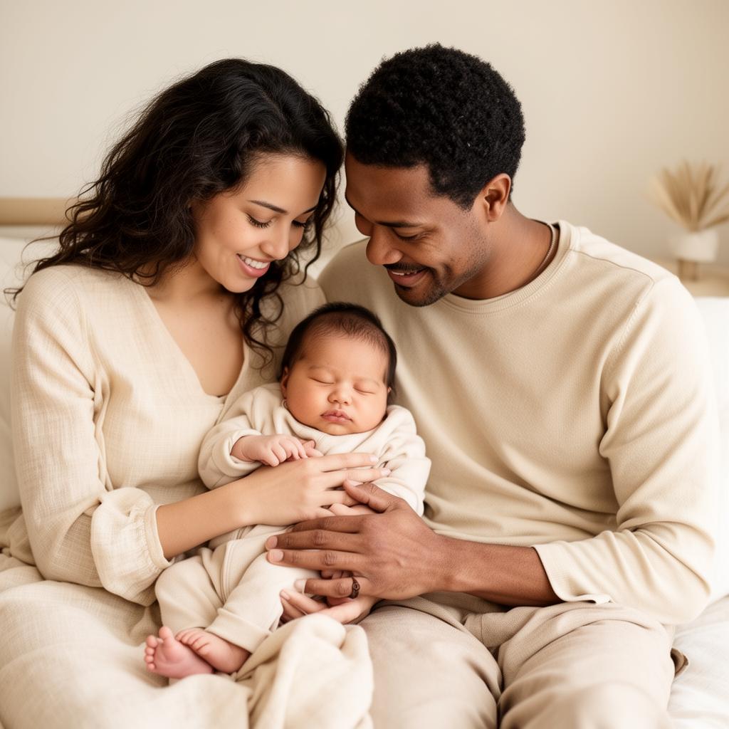 Happy family with their newborn baby