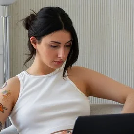 Woman reviewing information on a tablet